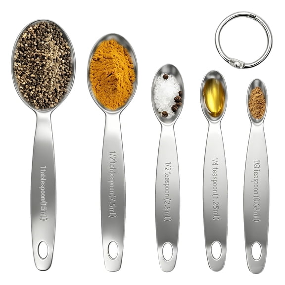 Hima Shilajatun Measuring Spoons Set HS05, Narrow Stainless Steel 5-Piece for Spice Jars