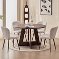 thumbnail image 1 of 5 Piece 47" Round Dining Room Table Set for 4, [Fanned Base] [1.38" Thick Top] Wood Kitchen Table with 4 White Chenille Dining Chairs, 1 of 10