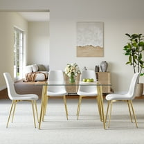 5-Piece 51" Rectangular Glass Dining Table, Clear Tempered Glass Table & 4 Velvet Chairs with Metal Legs for Kitchen, Meeting Room