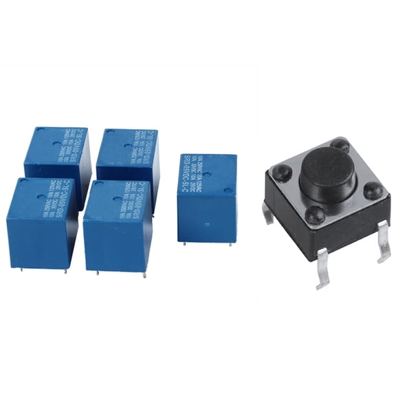 5 Piece 5V DC Power Relay PCB Type Power Relay & 50x 6X6X5mm 4-Pin DIP Through Hole Momentary Tactile Push Button Switch,50 x Tact Switches 5 x Power Relay