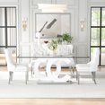 thumbnail image 1 of 5-Piece 70" Glass Dining Table Set, Tempered Glass Top with OC Shape Frame & Stainless Steel Base, 4 Velvet Chairs with Stainless Steel Legs, 1 of 7
