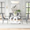 thumbnail image 1 of 5-Piece 70" Glass Dining Table Set, Tempered Glass Top with OC Shape Frame & Stainless Steel Base, 4 Velvet Chairs with Stainless Steel Legs, 1 of 7