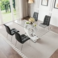 thumbnail image 1 of 5-Piece 70" Glass Dining Table set，Tempered Glass Tabletop with OC Shape Frame & Stainless Steel Base, 4 PU Chairs with Metal Legs, 1 of 8