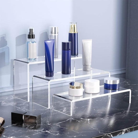 5-Piece Acrylic Display Stand | Clear Cosmetic Organizer Rack | Desktop Storage Compartments for Makeup & Collectibles | 21-24cm Stepped Shelves