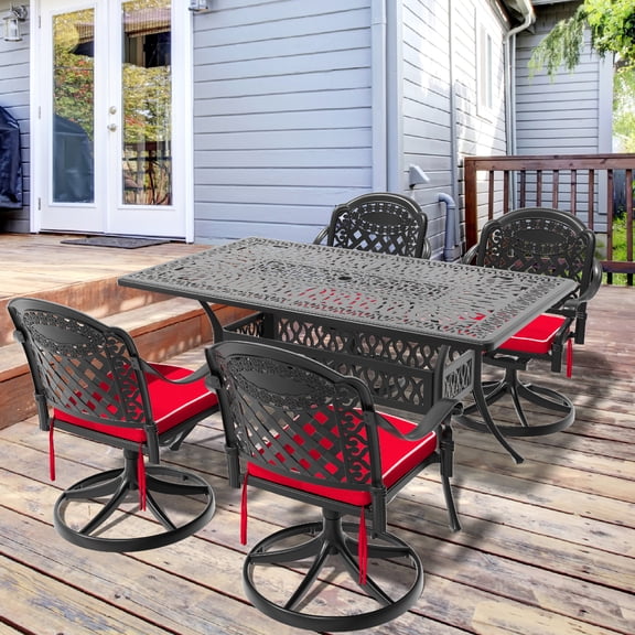 5-Piece All-Weather Aluminum Table and Chair Set | Used in Outdoor Areas | Anti-Corrosion Aluminum | Comfortable Seats with Open-Cell Foam Filler