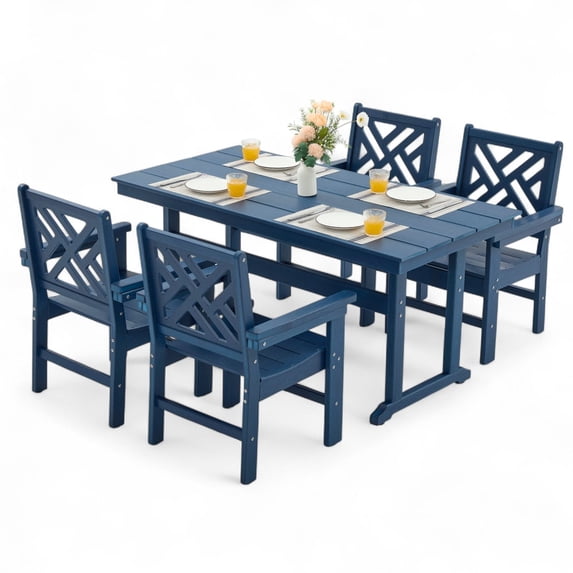5-Piece All-Weather HDPE Patio Dining Set for 4 with Umbrella Hole (Blue)