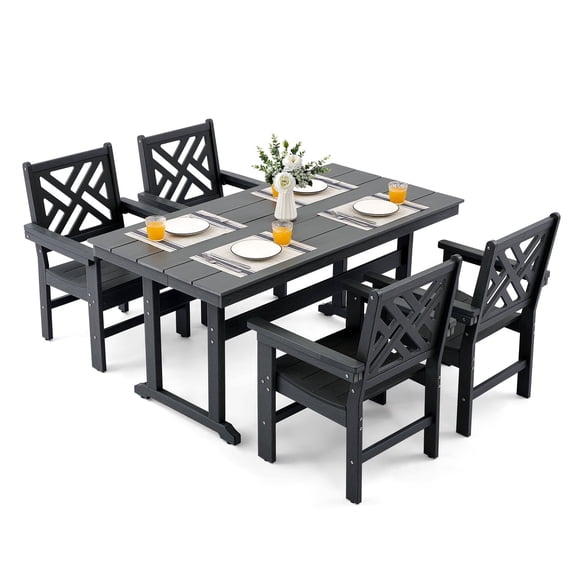 5-Piece All-Weather HDPE Patio Dining Set for 4 with Umbrella Hole （Gray)