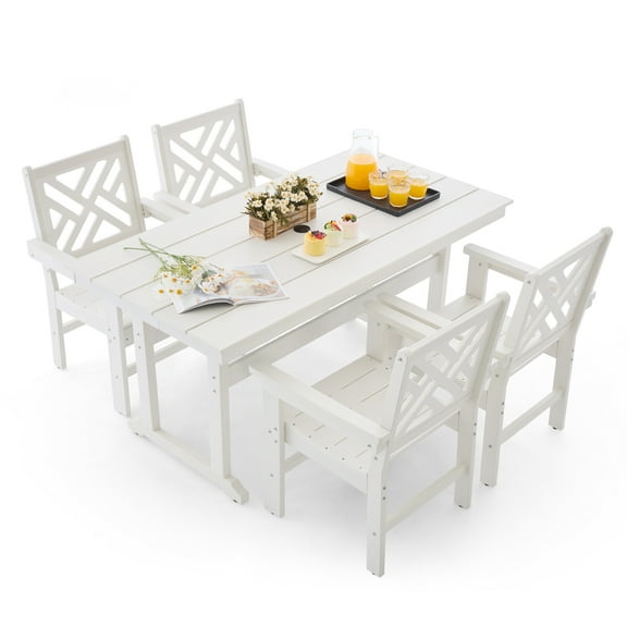 5-Piece All-Weather HDPE Patio Dining Set for 4 with Umbrella Hole