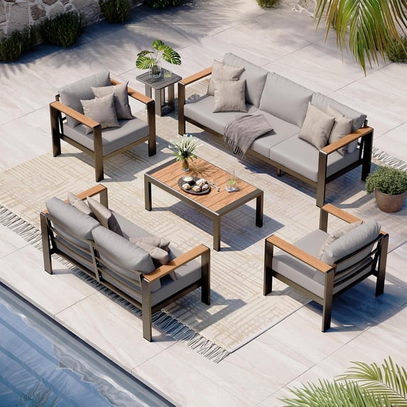 5 Piece Aluminum Outdoor Furniture Set with Coffee Table, Washable ...