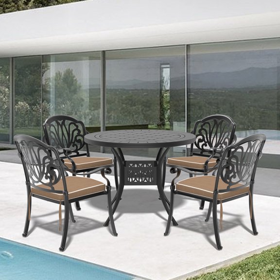 5-Piece Aluminum Table Chair Set - Comfortable and Supportive - Garden & Outdoor Space - UV-Resistant Coating