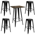 thumbnail image 1 of 5 Piece AmeriHome Set Dark Elm Wood Finish Top Bar Table with 4 Black Backless Metal Bar Stools, 1 of 5