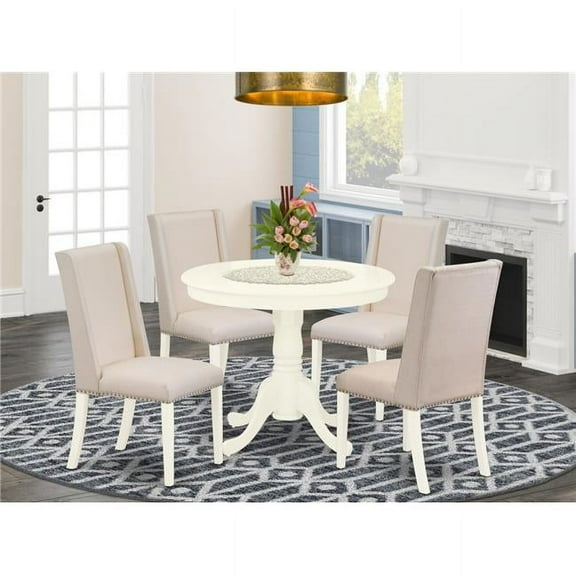 5 Piece Antique Kitchen Dining Table Set - Cream & Linen White