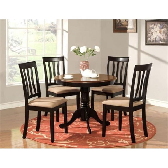 5 -Piece Antique Round Kitchen 36 in. Table and 4 Chairs with Microfiber Upholstered seat