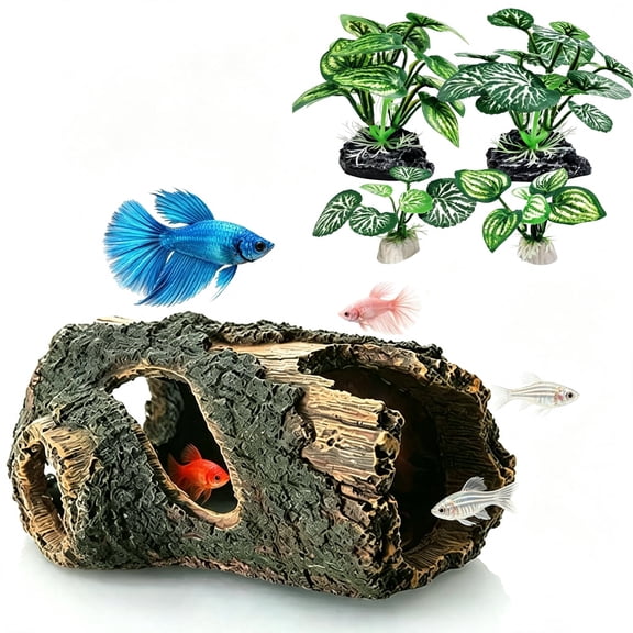 5-Piece Aquarium Decor Set: Tree & Grass Shapes, Betta Cave & Hideout for Fish, Shrimp