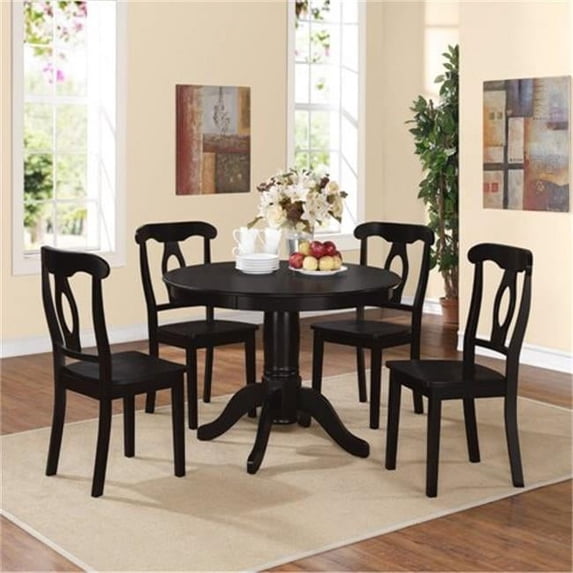 5 Piece Aubrey Traditional Height Pedestal Dining Set, Black