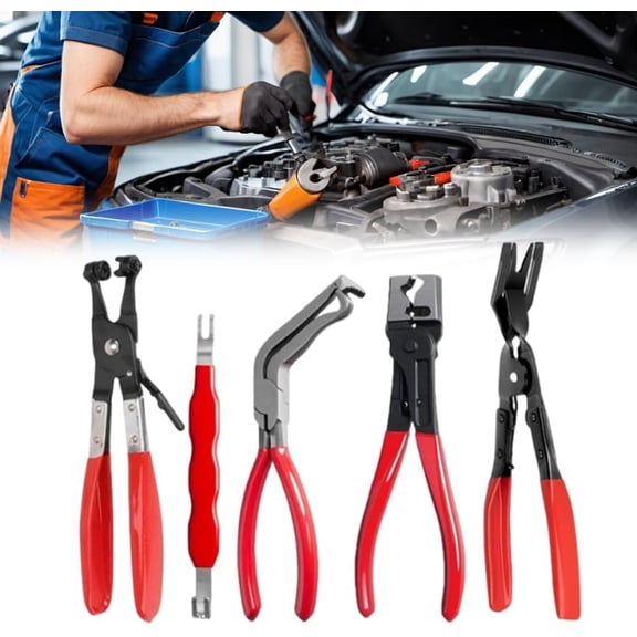 5-Piece Automotive Electrical Disconnect Pliers Kit, High-Carbon Steel 60 Angled Connector Separator, Hose Clamp Pliers, Trim Clip Removal Tools, Plug Release & Wire Terminal Remover for Auto Repair