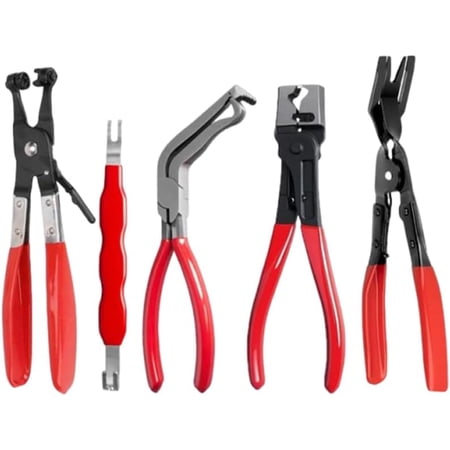 5-Piece Automotive Electrical Disconnect Pliers Kit, High-Carbon Steel 60° Angled Connector Separator, Hose Clamp Pliers, Trim Clip Removal Tools, Plug Release & Wire Terminal Remover for Auto Repair