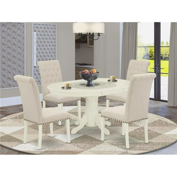 5 Piece Avon Dining Set - Linen White & Light Beige