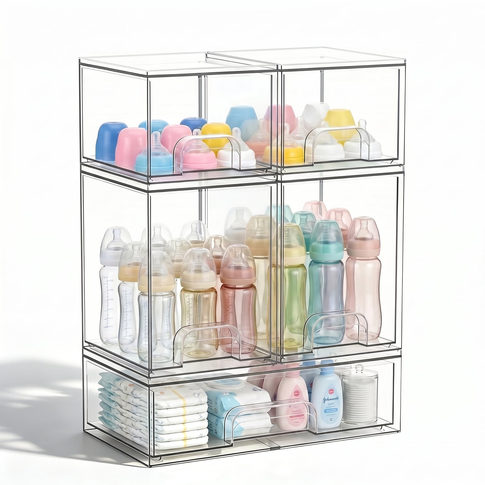 5-Piece Baby Bottle Organizer for Countertop, Clear Acrylic Drawer Set, Bottle Organizer for Pump Parts, Bottle Storage Organizer Baby for Nursery, Bathroom Vanity, Kitchen Counter