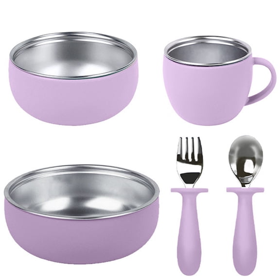 5 Piece Baby Bowls With Suction and Lids | Toddler Bowl Set with 1 large bowl, 1 small bowl, 1 fork, 1 spoon, 1 cup