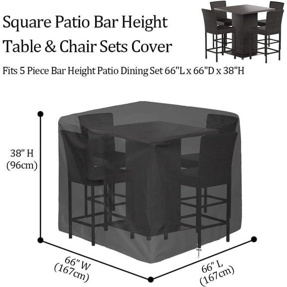 5 Piece Bar Height Dining Set Covers Waterproof Outdoor 66 Inch Square Furniture Bar Height High Top Bistro Table & Chair Sets Winter Cover, Black
