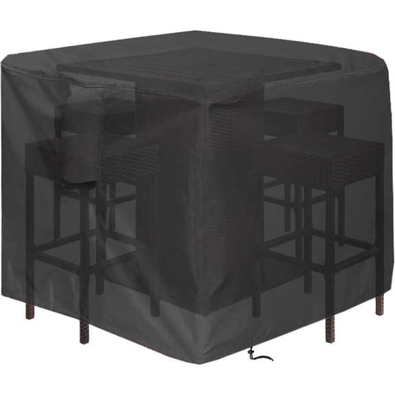 5 Piece Bar Height Patio Dining Set Covers, 66 Inch Outdoor Waterproof Square Wicker Table & Chair Sets Cover for Square Table and 4 Chairs - 66"L x 66"W x 38"H