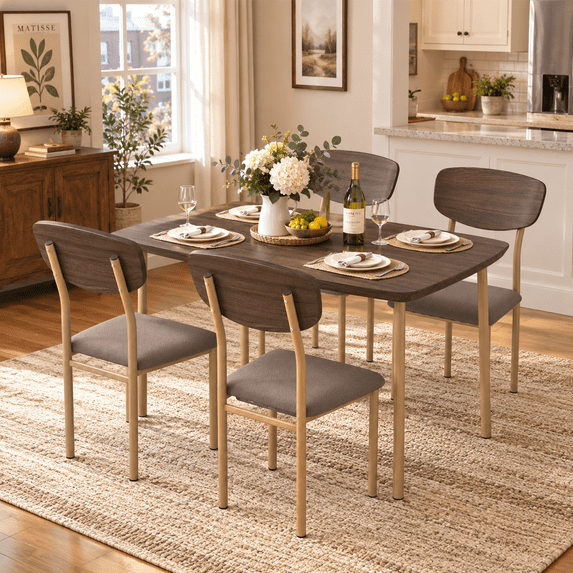 5 Piece Dining Set, LEGAHOME Dining Table Set for 4, Modern Kitchen Breakfast Nook Table and 4 Upholstered Chairs for Dining Room, Kitchen, Brown