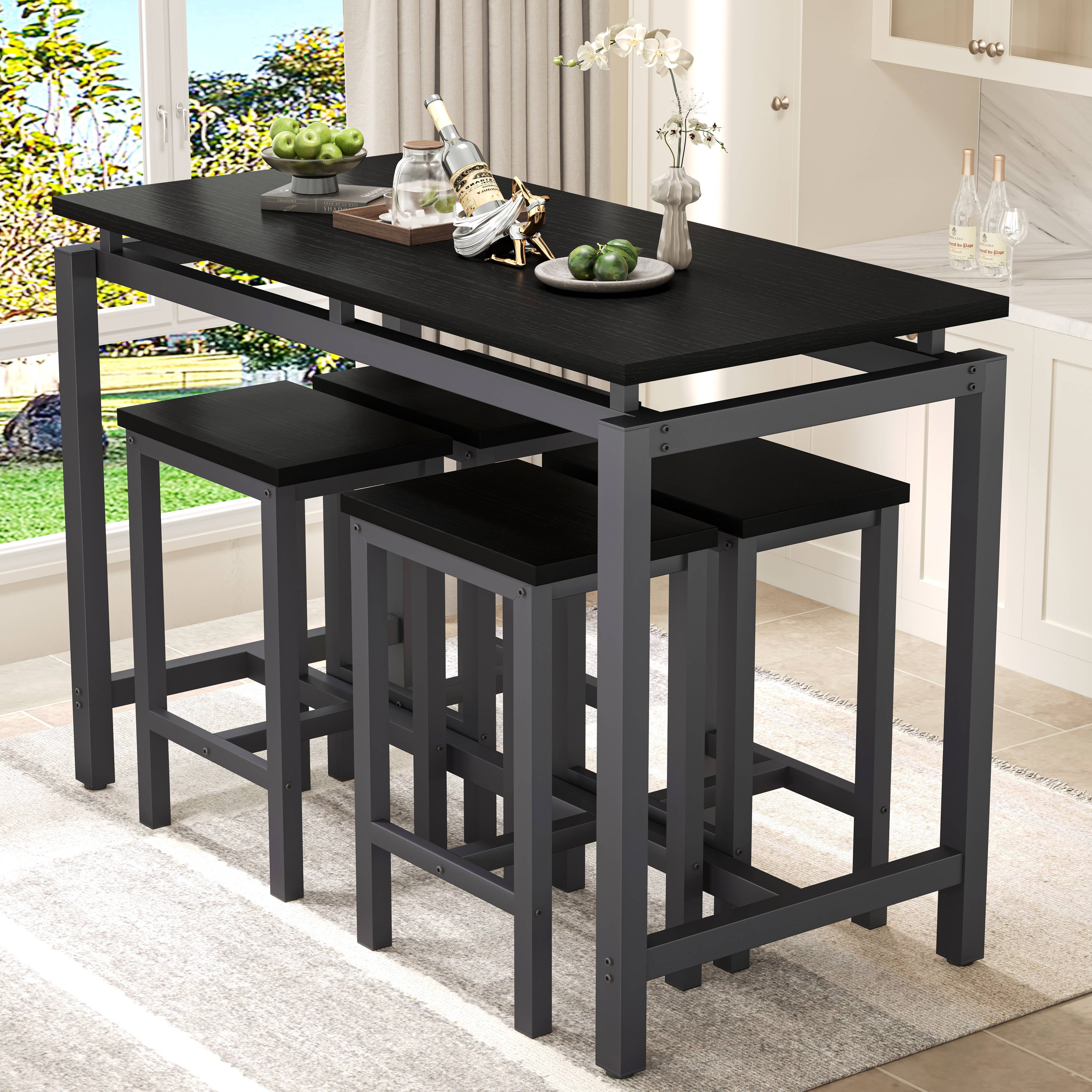 5 Piece Pub Table Set, Counter Height with 4 Stools, Space Saving ...