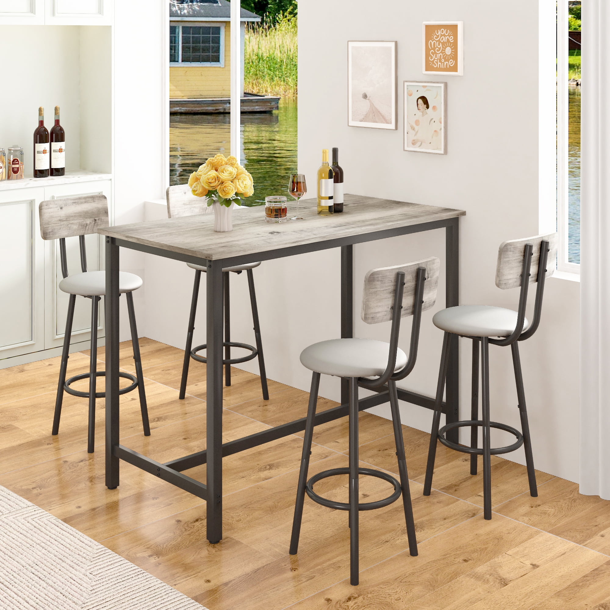 5 Piece Modern Counter Height Dining Set, Long Table and 5 Piece Modern Counter Height Dining Set, Long Table and