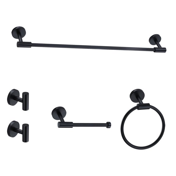 5 Piece Bath Hardware Set, Wall Mount Aluminium and Stainless Bathroom Hardware, Black