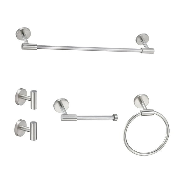 5 Piece Bath Hardware Set, Wall Mount Aluminium and Stainless Bathroom Hardware, Brushed Nickle