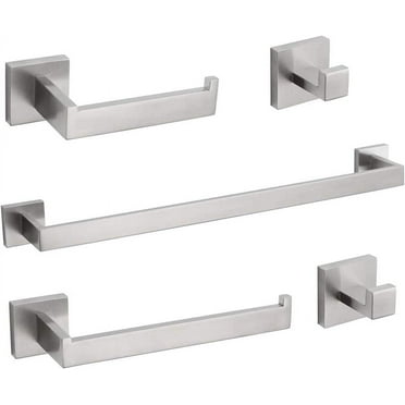 5-Piece Bath Hardware Set with Double Hooks Towel Ring Toilet Paper Holder and 24 in. Towel Bar in Brushed Nickel