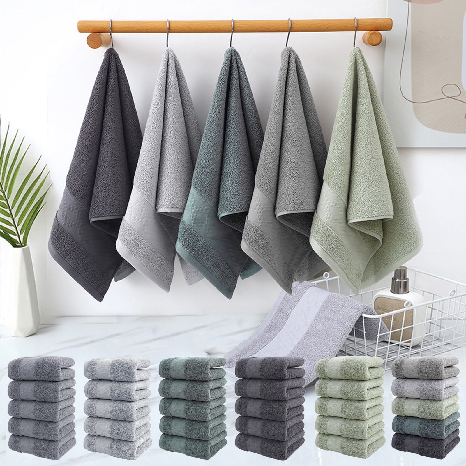 5-Piece Bath Towel Set - Thick Absorbent 100% Cotton Towels for ...