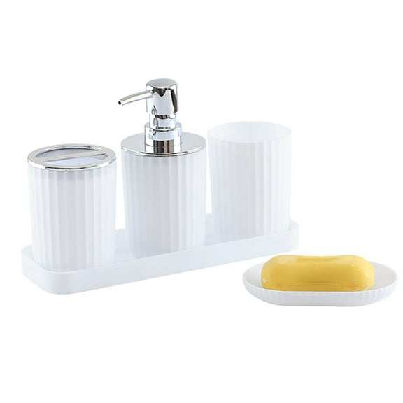 5 Piece Bathroom Accessory Set With Soap Dispenser Pump, Toothbrush, Tumbler And Soap Dish