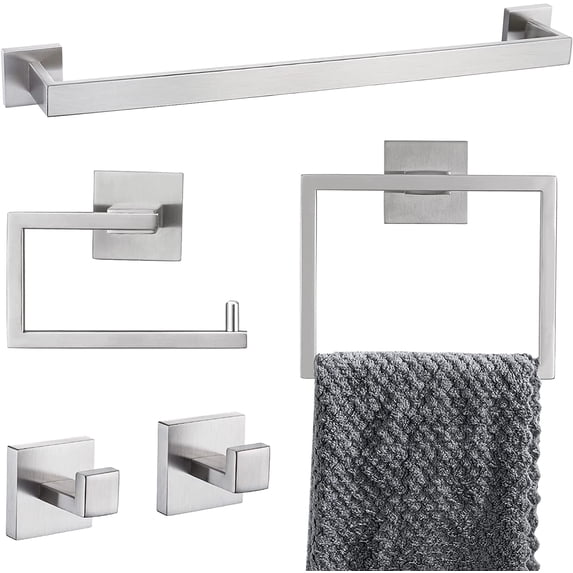 5-Piece Bathroom Hardware Accessories Set 23.6 inch Towel Bar Towel Rack Sets Modern Towel Ring Kit Stainless Steel Wall Mounted (Brushed Nickel)