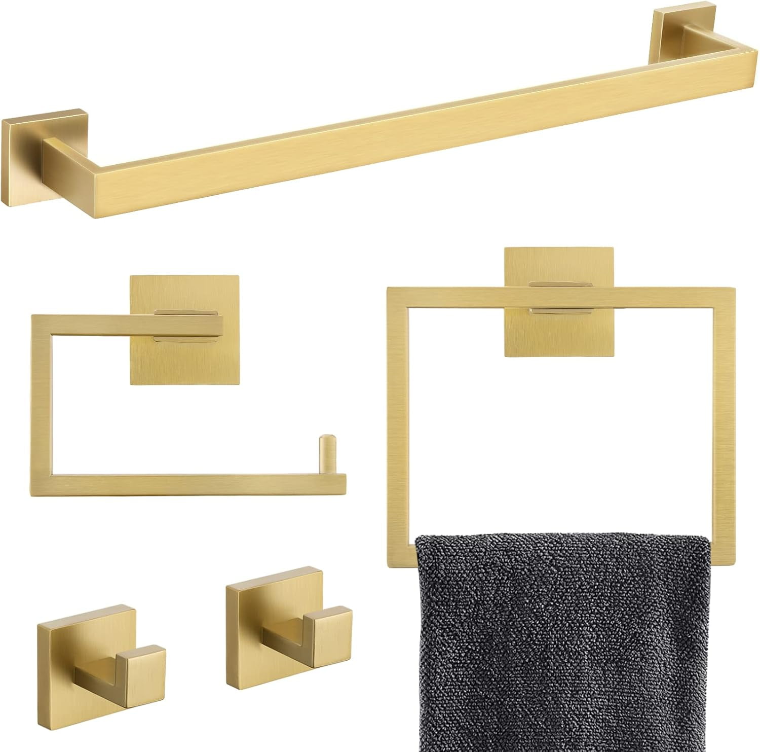 Brushed Gold 5-Piece Stainless Steel Bathroom Hardware Set