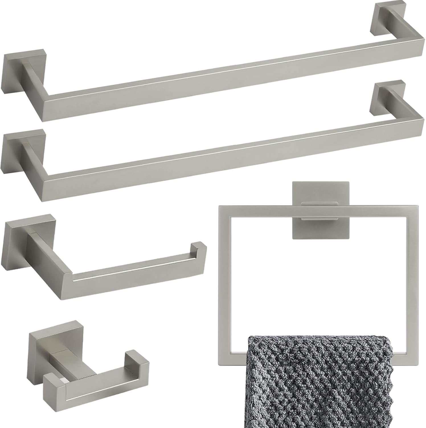 Brushed Nickel 5-Piece Stainless Steel Bathroom Hardware Set