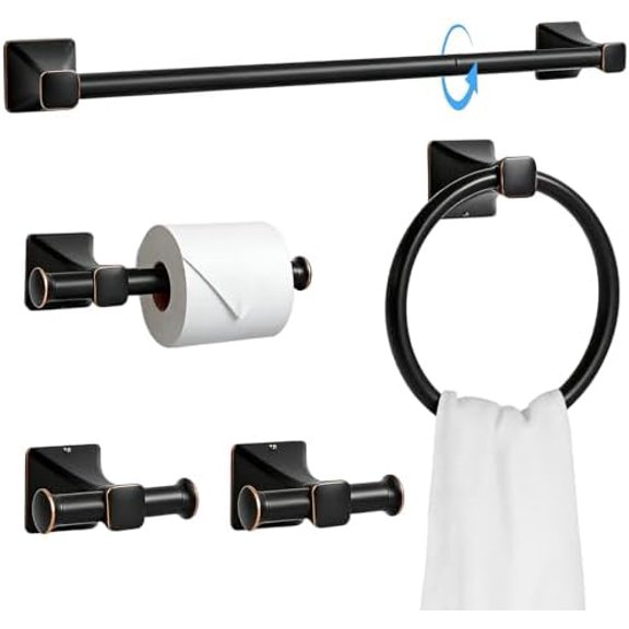 5 Piece Bathroom Hardware Accessories Set, SUS304 Stainless Steel Bath Towel Bar Set, 24 Inch Towel Racks for Bathroom Wall Mounted, Bath Towel Holder Set, Matte Black