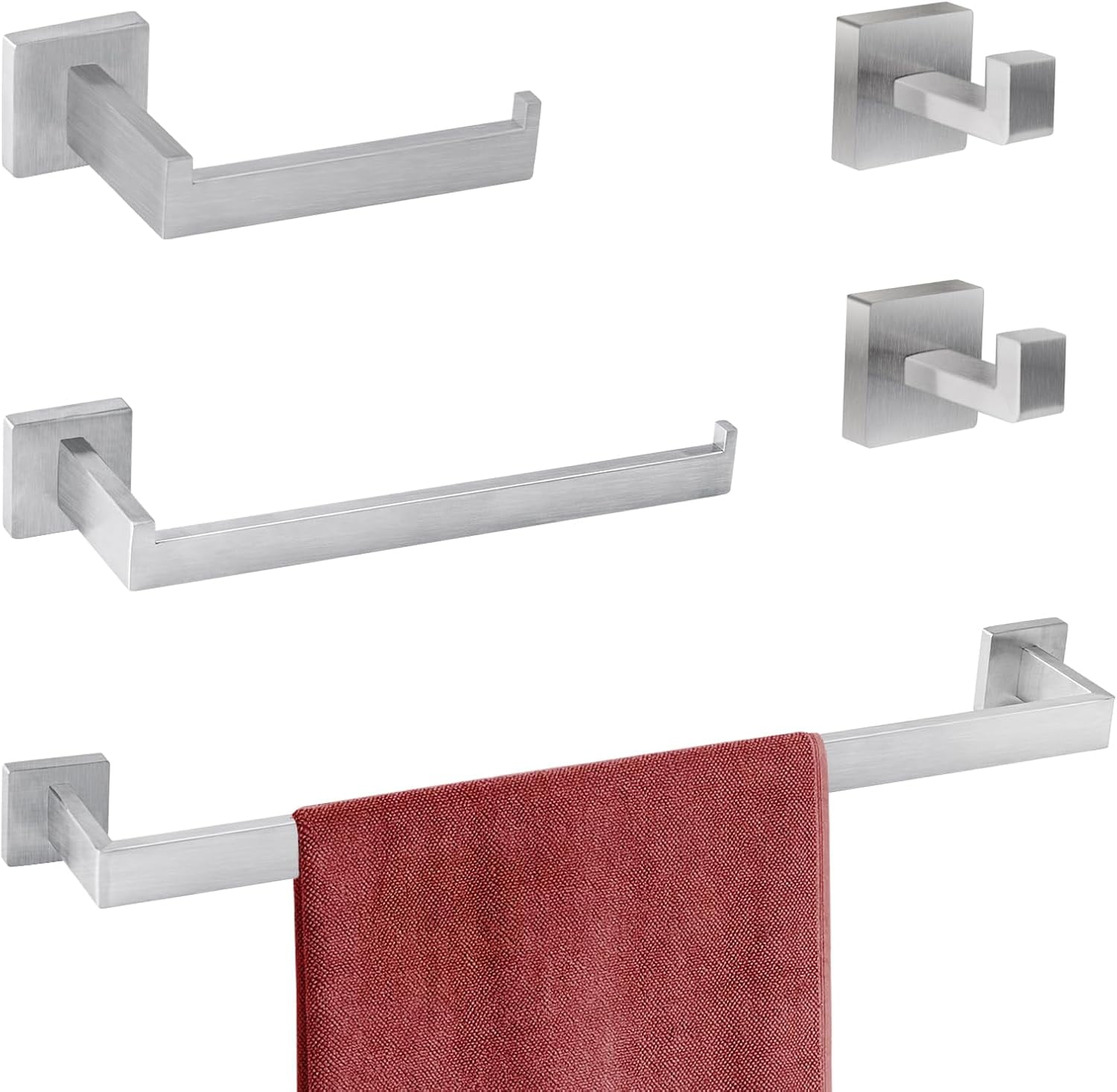 Brushed Nickel 5-Piece Stainless Steel Bathroom Hardware Set