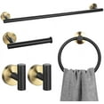 thumbnail image 1 of 5-Piece Bathroom Hardware Set Black and Gold, Lava Odoro Towel Rack Set Stainless Steel Wall Mounted - Include 23.6 in Bath Towel Bar, 2 Robe Towel Hooks, Toilet Paper Holder and Towel Ring, 1 of 9