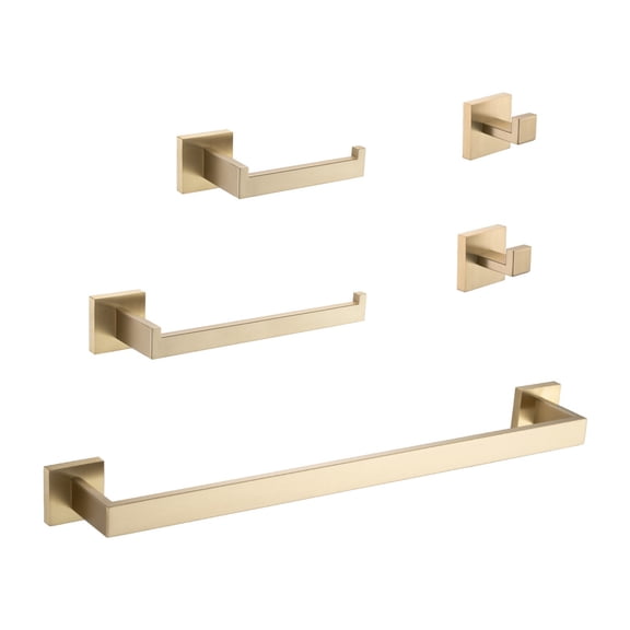 5-Piece Bathroom Hardware Set, Brushed Gold Stainless Steel Wall Mounted Bath Towel Bar Set with Warm Luxury
