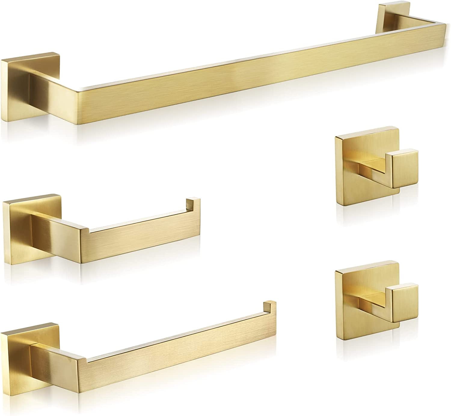 5 Piece Bathroom Hardware Set,Brushed Gold Towel Bar Set SUS304