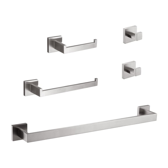 5-Piece Bathroom Hardware Set, Brushed Nickel Stainless Steel Wall Mounted Bath Towel Bar Set with Modern Style