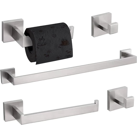 5-Piece Bathroom Hardware Set Brushed Nickel Towel Bar Set Bath Towel Holder Sets Hand Towel Holder 2 Towel Hooks, SUS 304 Stainless Steel, Q7BR-P5