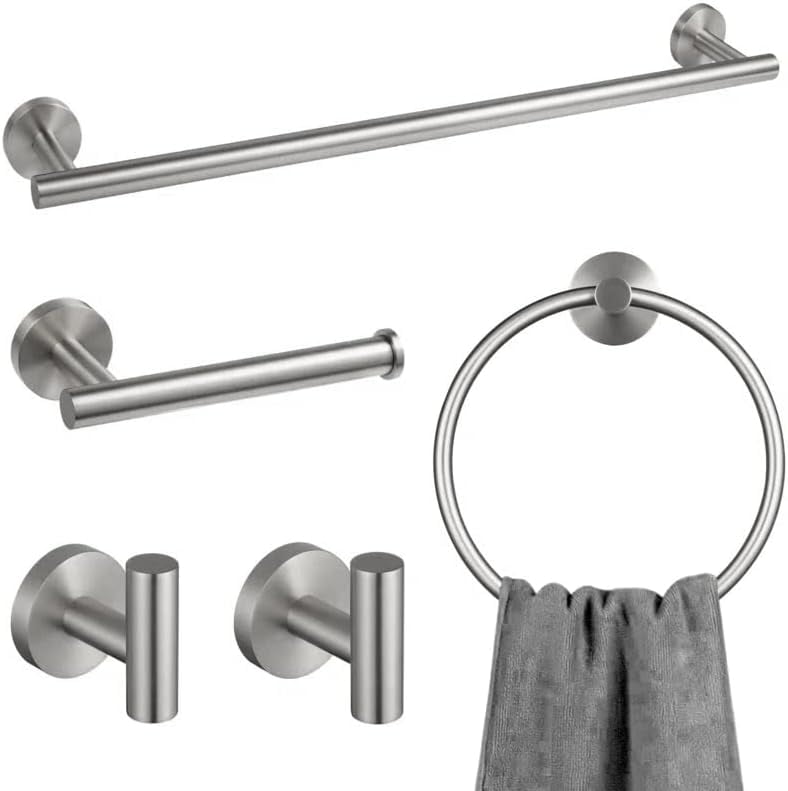 5-Piece Bathroom Hardware Set Brushed Nickel, Towel Rack Set Stainless ...