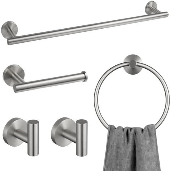 5-Piece Bathroom Hardware Set Brushed Nickel, Towel Rack Set Stainless Steel Wall Mounted - Include 23.6 in Bath Towel Bar, 2 Robe Towel Hooks, Toilet Paper Holder and Towel Ring