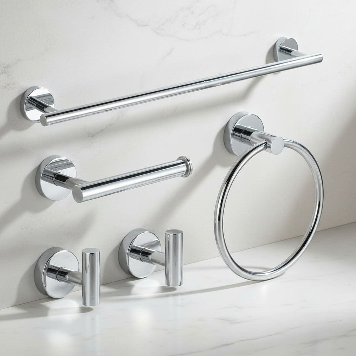 5-Piece Bathroom Hardware Set, Chrome SUS304 Stainless Steel Bathroom ...