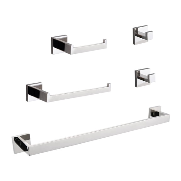 5-Piece Bathroom Hardware Set, Chrome Stainless Steel Wall Mounted Bath Towel Bar Set with Shiny Finish