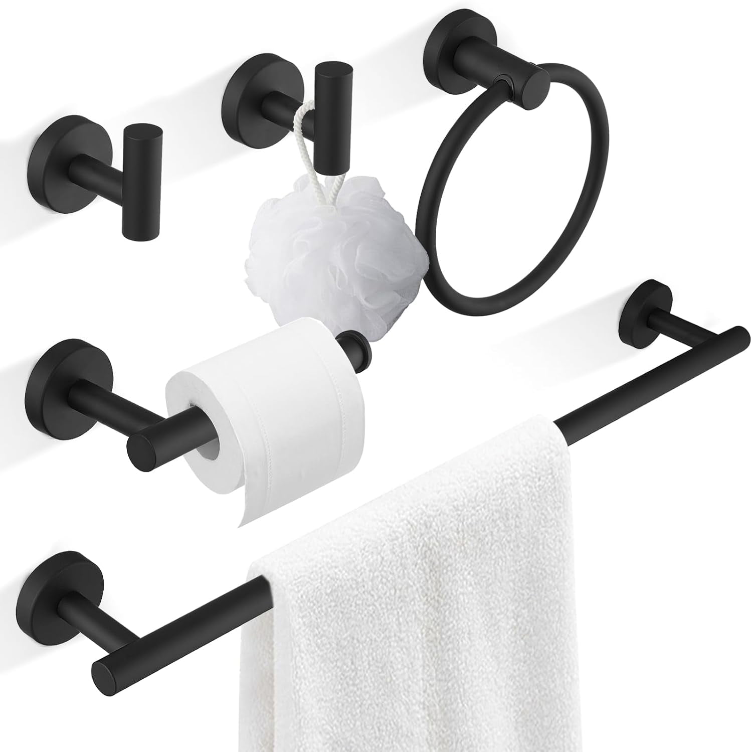 5-Piece Bathroom Hardware Set Matte Black Accessories Include 24-Inch Towel Bar, Towel Ring ...