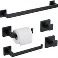 thumbnail image 1 of Matte Black 5-Piece Bathroom Hardware Set with 16-Inch Towel Bar, Toilet Paper Holder, Robe Hooks, SUS304 Stainless Steel Modern Square Design, 1 of 4
